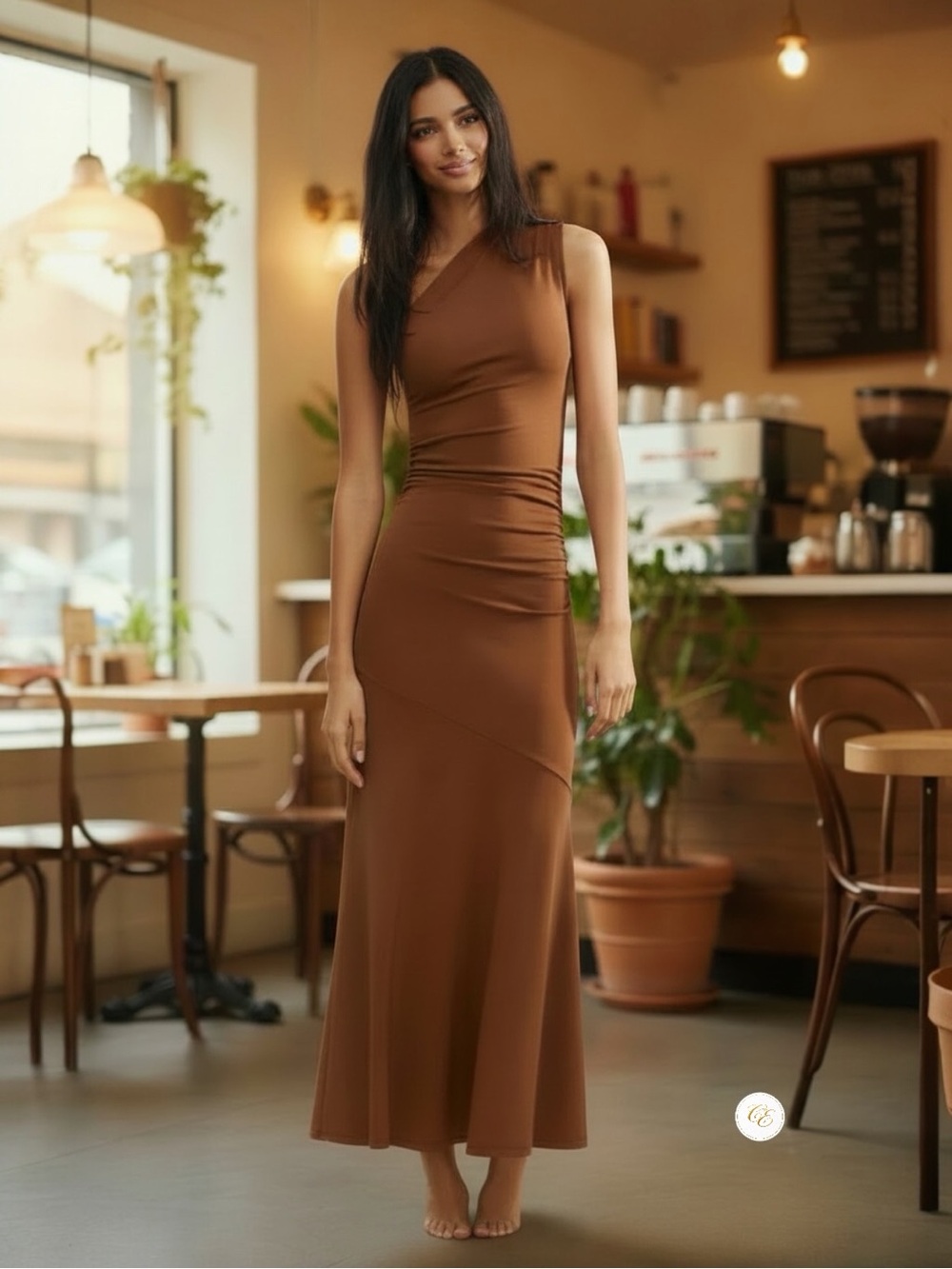 Zara Cocoa One-Shoulder Maxi Dress | Size M